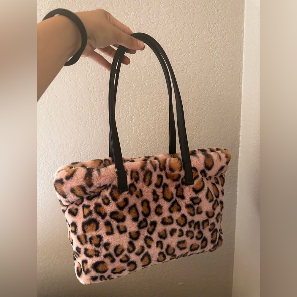 Leopard Print Faux Fur Tote Bag